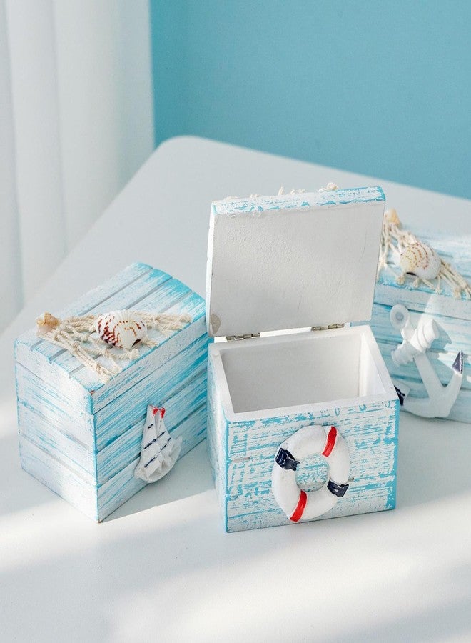 AzsVbvs 4 Pack Wooden Handmade Mini Jewelry Box, Starfish, Anchor, Sailboat, Life Ring Beach Decor Nautical Theme Decoration for Home Office Desk - Image 3